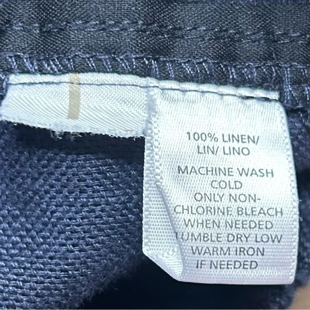 LOFT Linen Mini Skirt Navy Blue Tie Waist Pockets Women’s Size Small Summer